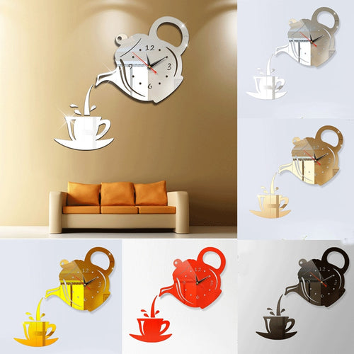 Acrylic Coffee Cups Kitchen Wall Art Mirror Clock Modern Design Home Decoration Decor Wall Sticker For Dining Room home Decor